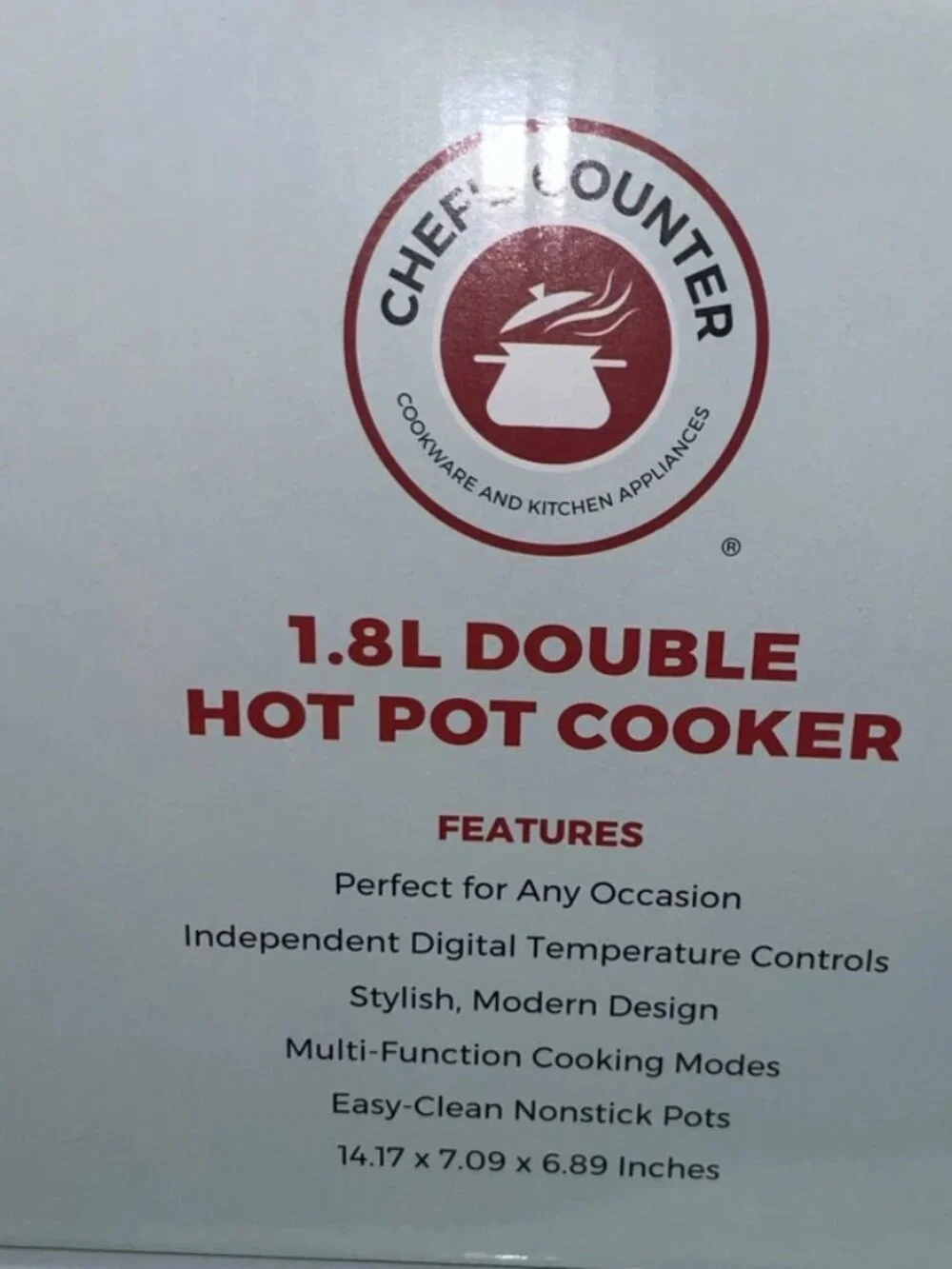 Chef's Counter 1.8L Double Hot Pot Cooker 200W Temp Control Nonstick Red